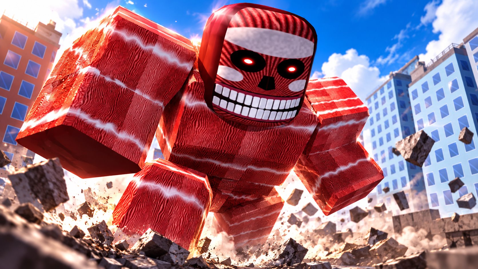 The Colossal Titan smashing through rubble